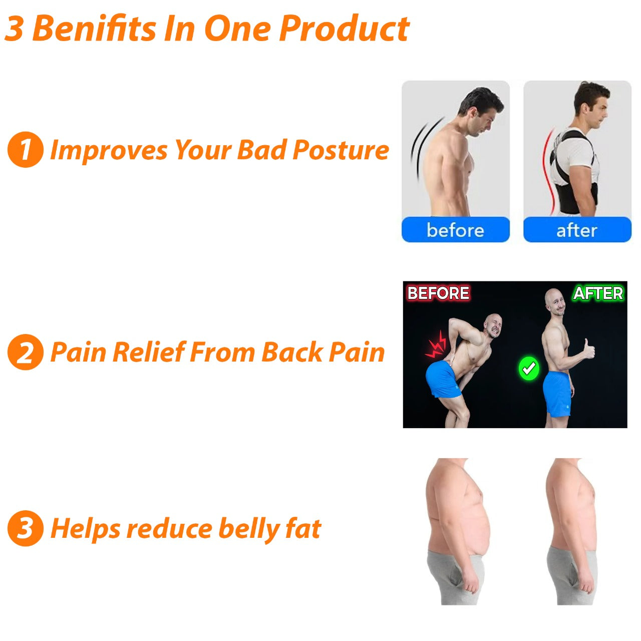 Fitness Plus 3-in-1 Posture Corrector – Relieves Back Pain & Improves Alignment