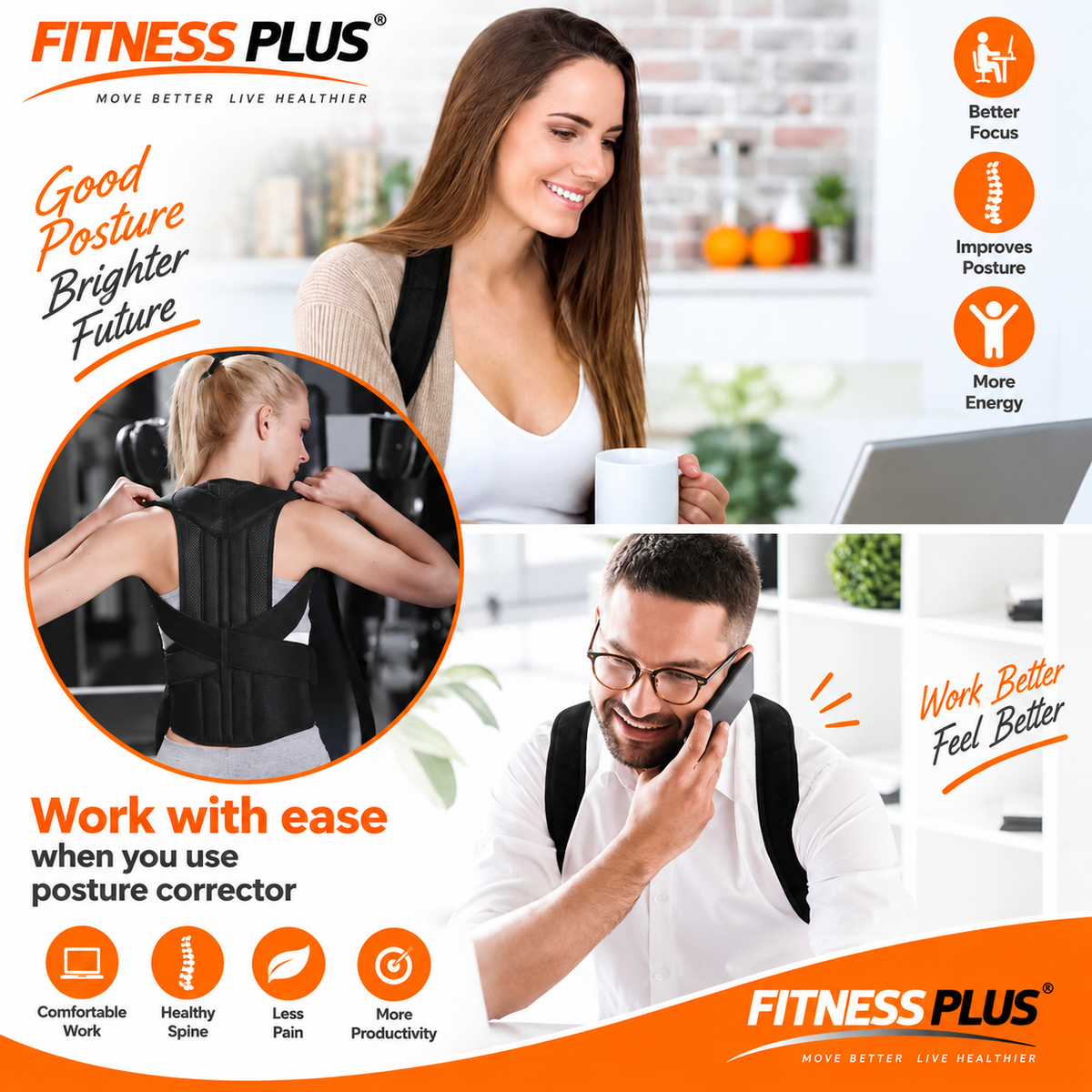 Posture Corrector Belt for Men & Women | Fitness Plus