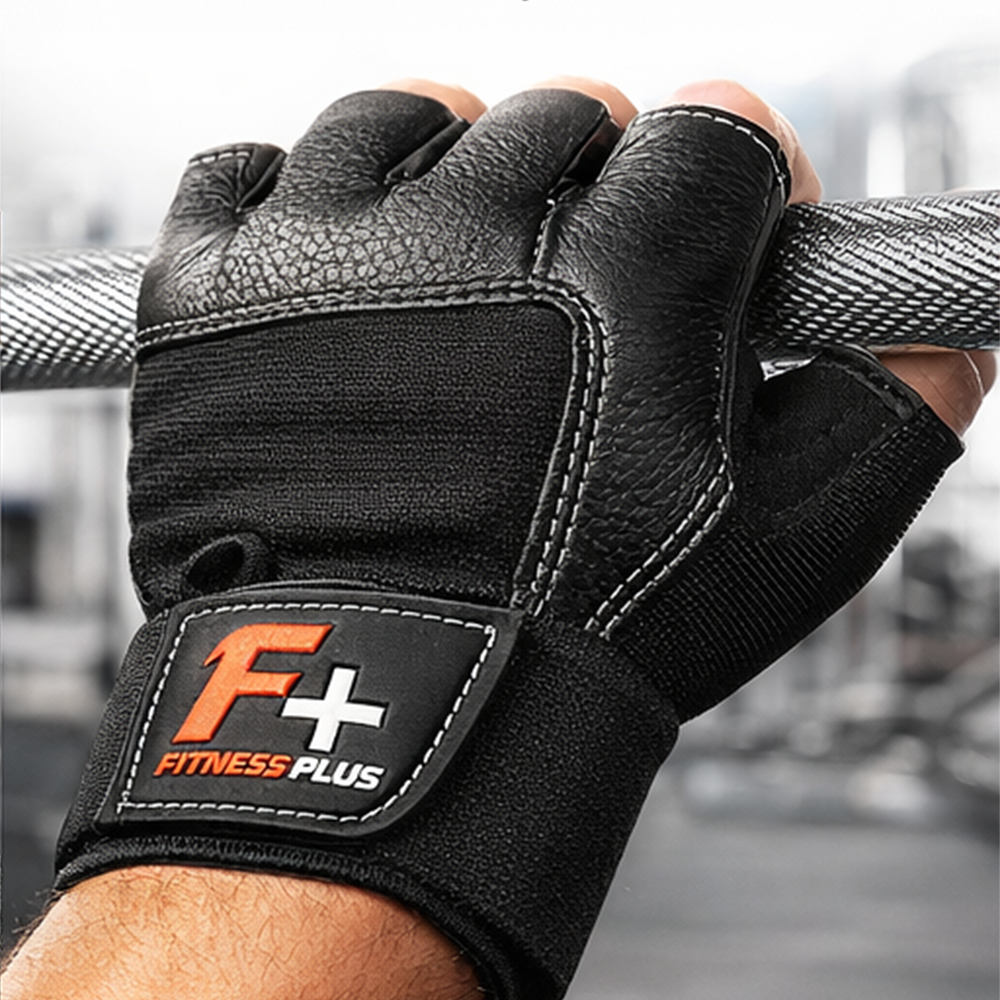Fitness Plus Leather Gym Gloves with Wrist Support| No Slip Weight Lifting Gloves