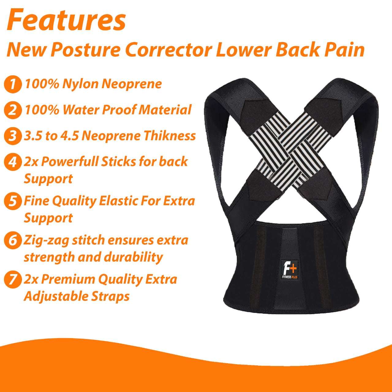 "Fitness Plus Posture Corrector Belt – Adjustable Back Support Brace for Men & Women | Spine Alignment & Lower Back Pain Relief"