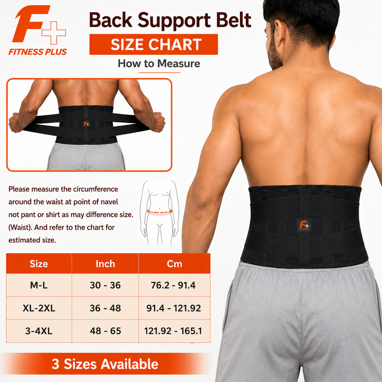 Fitness Plus Back Support Belt  – Lumbo Sacral Belt For Back Pain, Made With 100% Nylon 4mm Neoprene