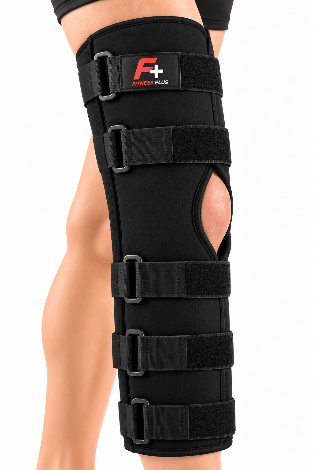 Fitness Plus Knee Immobilizer Brace – 5-Strap Metal Support Knee & Leg Brace
