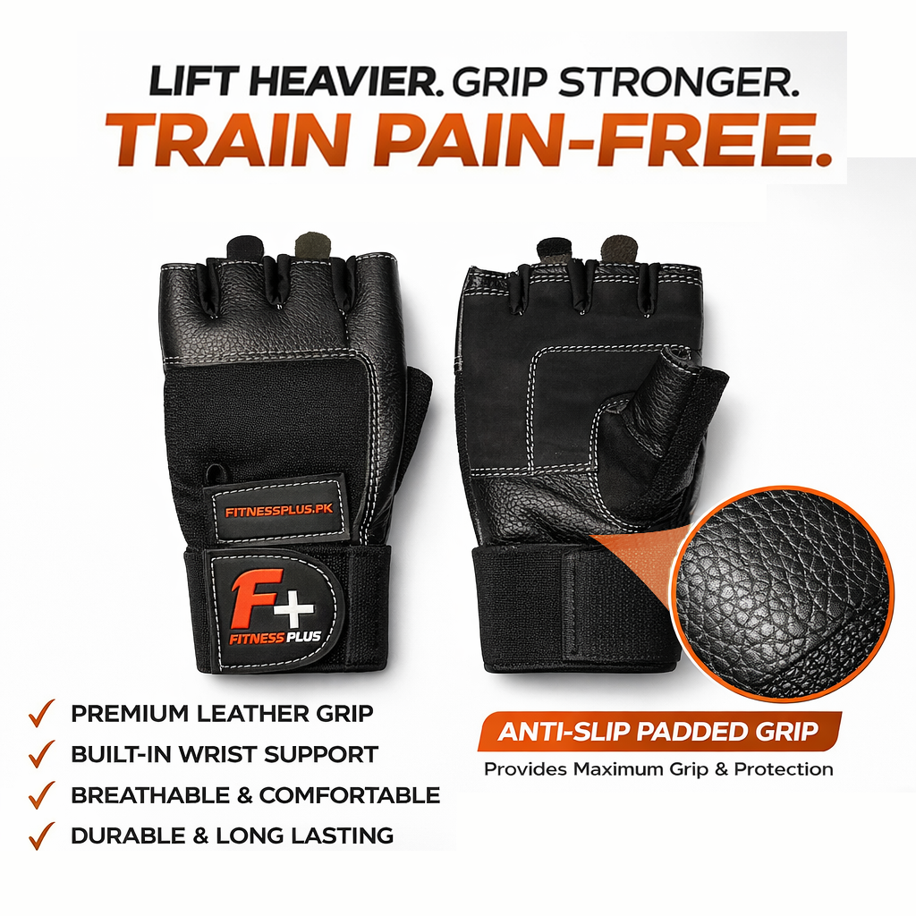 Fitness Plus Leather Gym Gloves with Wrist Support| No Slip Weight Lifting Gloves