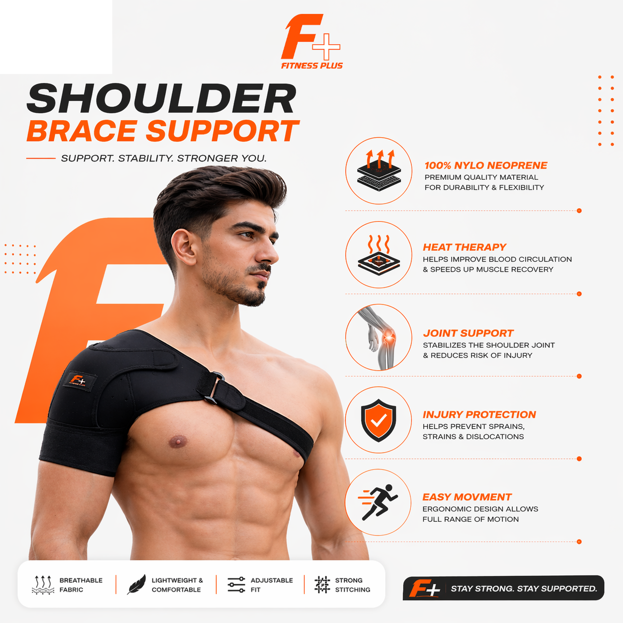 “Fitness Plus Shoulder Support Brace –  For Shoulder Muscle Iunjury Recovery