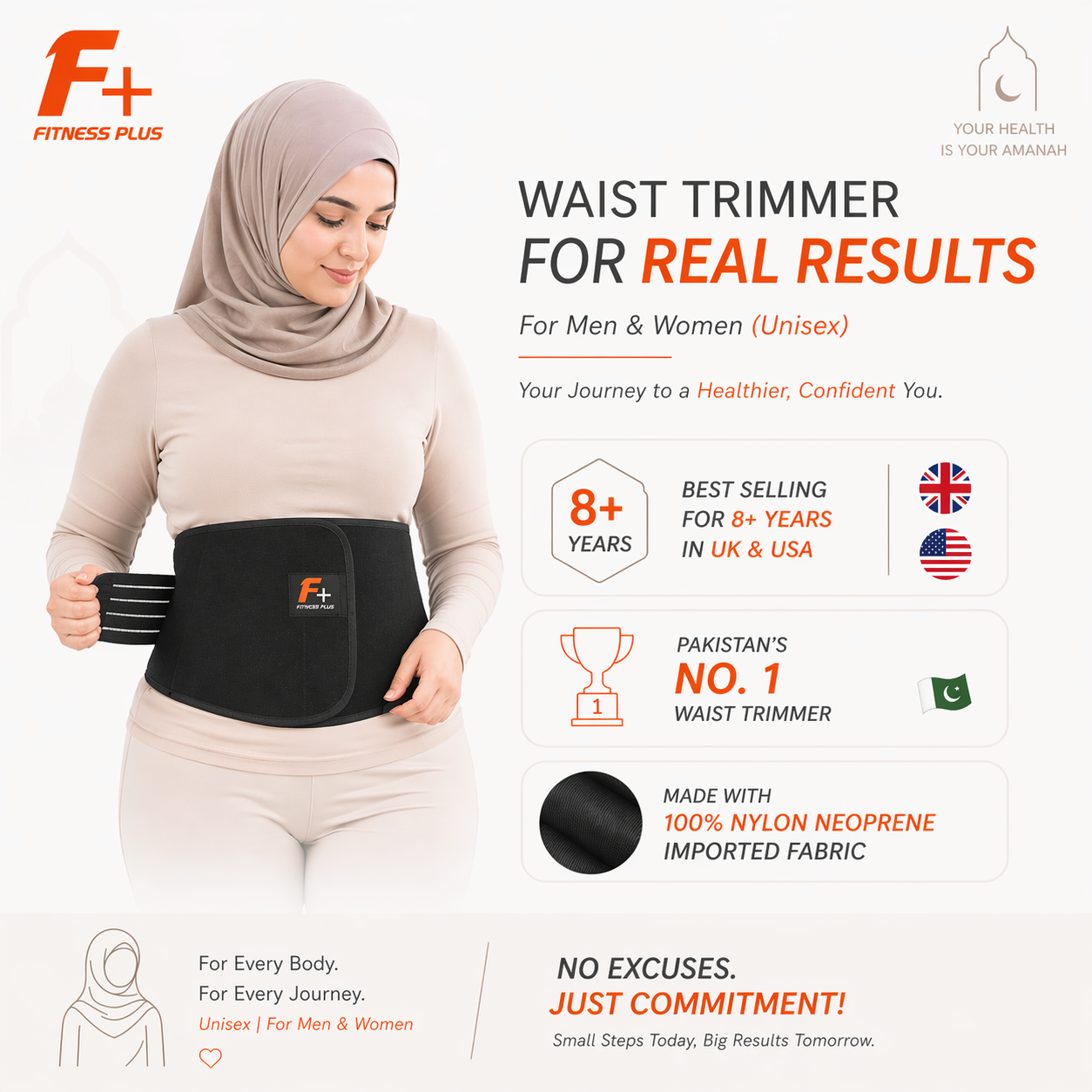 Fitness Plus Waist Trimmer Belt - for Men & Women in Pakistan – Neoprene Sweat Wrap For Weight Loss