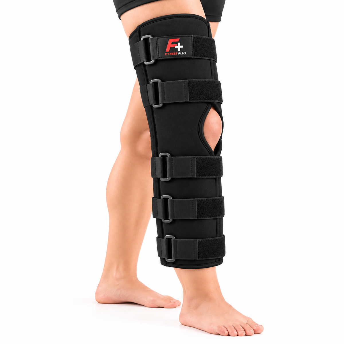 Fitness Plus Knee Immobilizer Brace – 5-Strap Metal Support Knee & Leg Brace