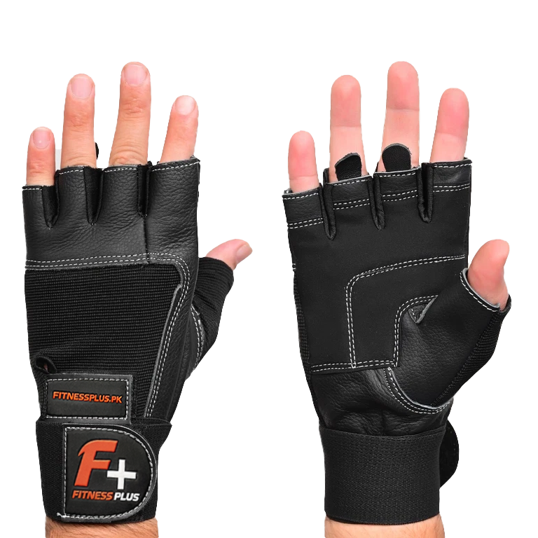 Fitness Plus Leather Gym Gloves with Wrist Support| No Slip Weight Lifting Gloves