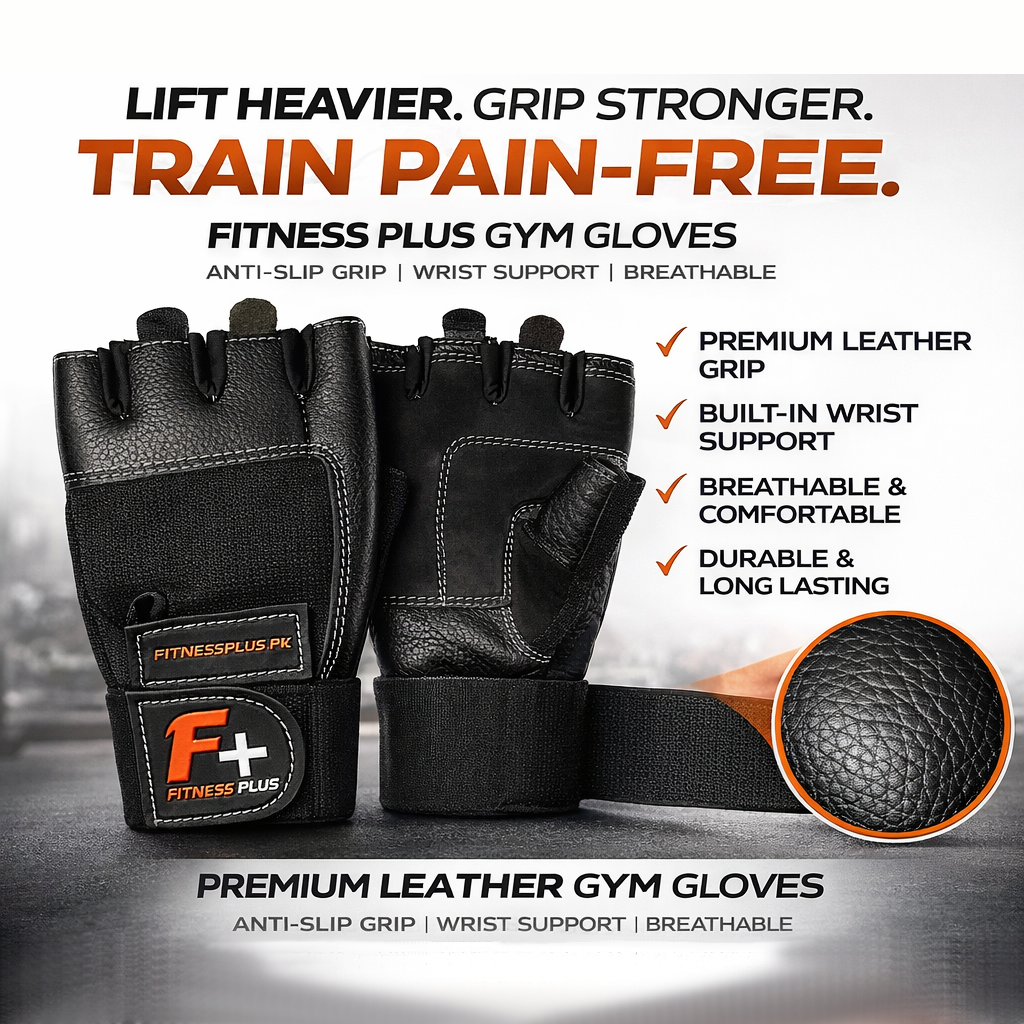 Fitness Plus Leather Gym Gloves with Wrist Support| No Slip Weight Lifting Gloves